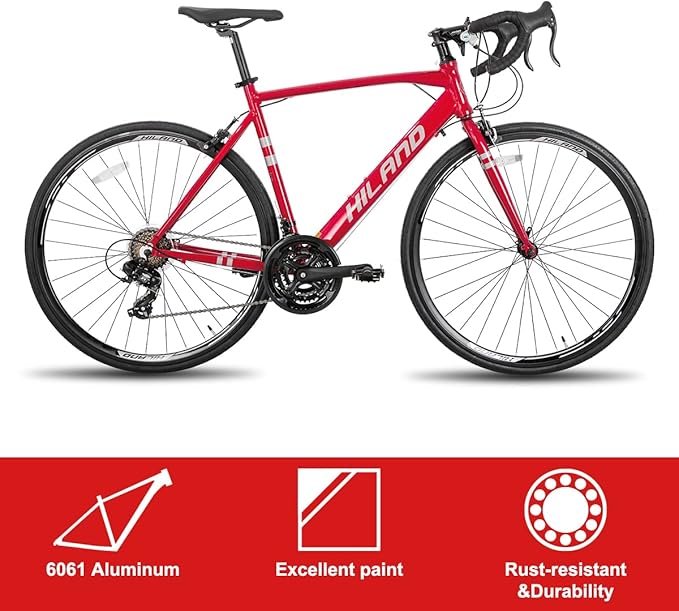 HILAND Adult Road Bike 700c Racing Bike with 14 Speeds, Aluminum Frame, Caliper Brake, City Commuter Bicycle for Women Men