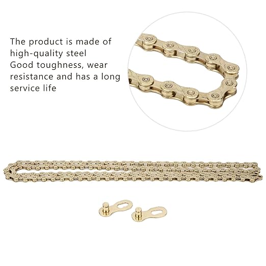 F10 Mountain Road Folding Bike Chain Steel 10 Speed Wearresistant Installation Chain for Beginner Bike (Silver) (Gold