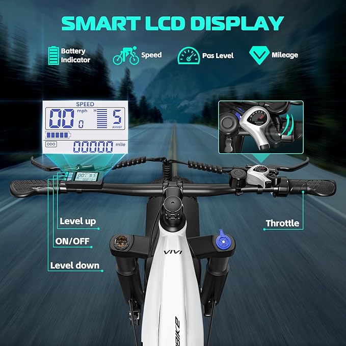 Vivi ACE01 Electric Bike for Adults,26" x 4.0 Fat Tire Ebike,1500W Peak Motor Torque Sensor Electric Mountain Bike,25MPH Electric Bicycle with 48V 15AH Battery,Hydraulic Brake,SGS Certified to UL2849