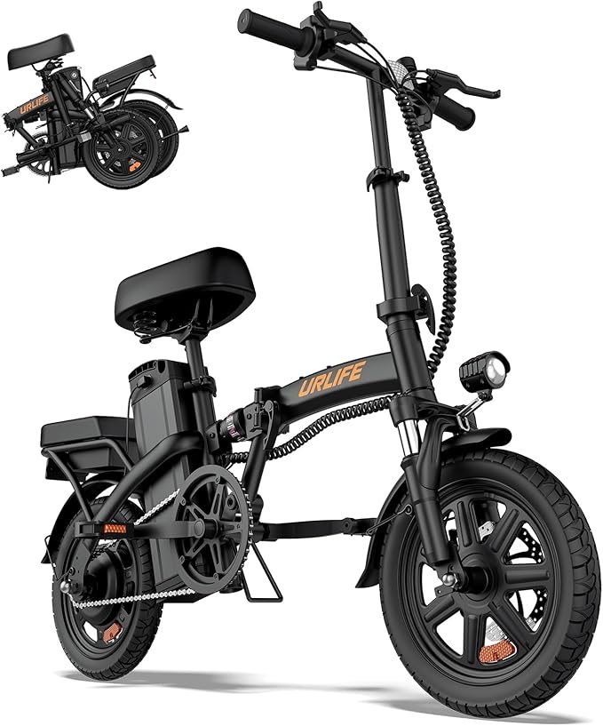 URLIFE Folding Electric Bike for Adults, 14" Portable Commuter ebikes, 20-40 Mile Long Range, 500W Peak Motor, 20MPH, UL 2849 Mini Bikes for Teens