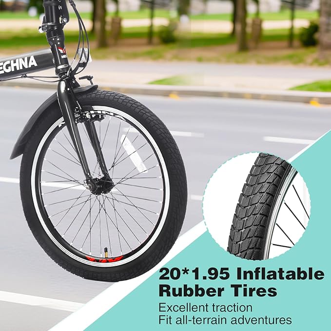 20 inch Folding Bike 6 Speed V Brake City Commuter Bicycle with Basket Mudguard for Men Women Daily Commuting
