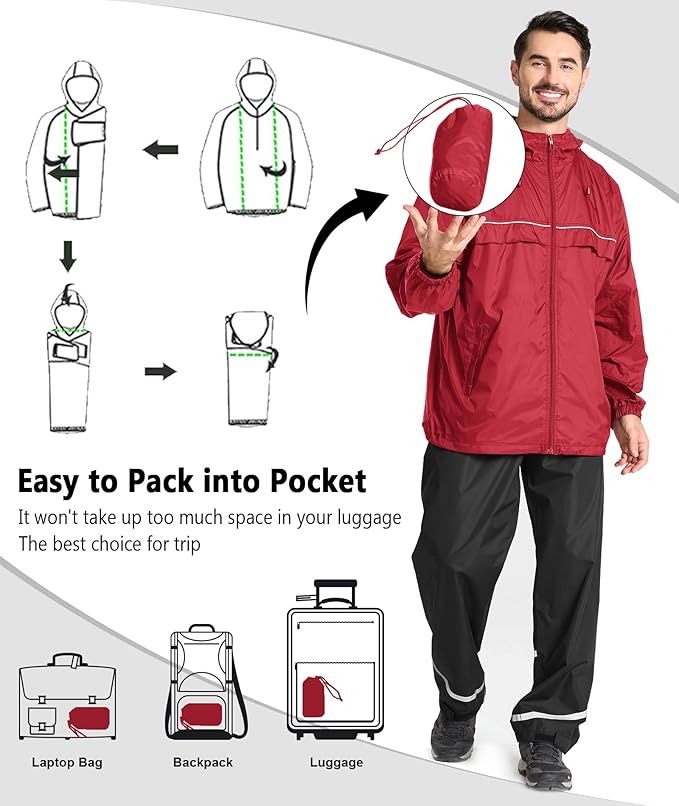 GEEK LIGHTING Rain Jacket Men Lightweight Waterproof Jackets Packable Windbreaker Hooded Raincoat for Golf Cycling Outdoor