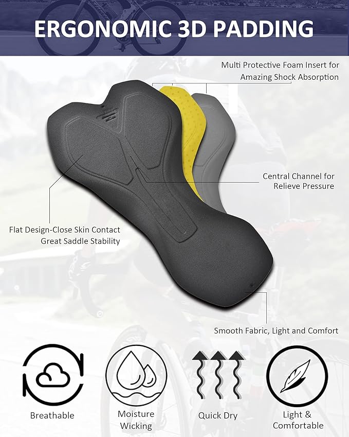 Padded Cycling Shorts Men's Cycling Underwear with 3D Padding Biking Bicycle Shorts Shock Absorb Comfortable Lightweight
