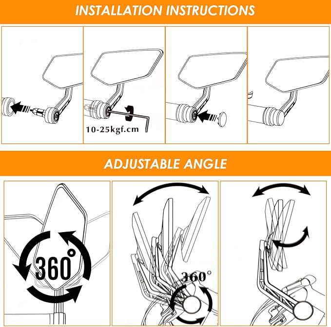 Arkham Bike Mirror for Handlebar HD Bar End Bicycle Mirror Thickened Auto-Grade Glass for Handlebar Rearview Mirror Multi-Angle Adjustable, Essential Bike Tool for Bicyclists E-Bike Universal(Right)