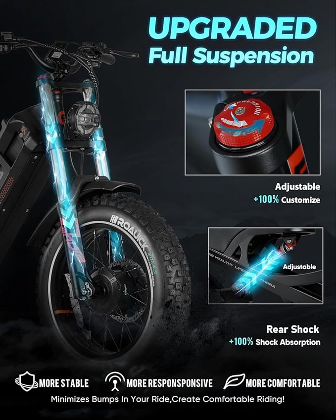 eAhora Romeo Pro 3 Electric Bike - [2026 Latest] 50MPH 5600W Dual Motor 60V 80AH 250Miles Long Range Ebike for Adults, 26" * 4.0 Fat Tire Fast Electric Mountain Bike Full Suspension Off-Road E-Bike