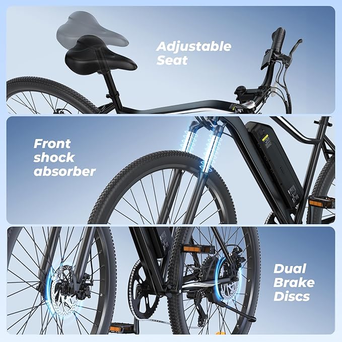 Electric Bike - 750W Peak Motor Electric Bicycle, 20MPH, 60 Miles, Removable Battery, Shock Absorber, 5 Speed E Bike, 26” Tire Commuter Electric Bicycle for Adults