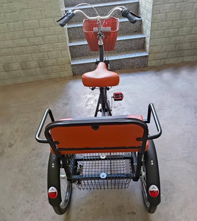 20 inch Folding Tricycle, Outdoor Cruiser Bikes with Passenger seat, 3 Wheel Bike, Large Pedal Tricycles with Inflatable Wheel, Tandem Bicycle, Ride-on trikes for s,Black 20inch