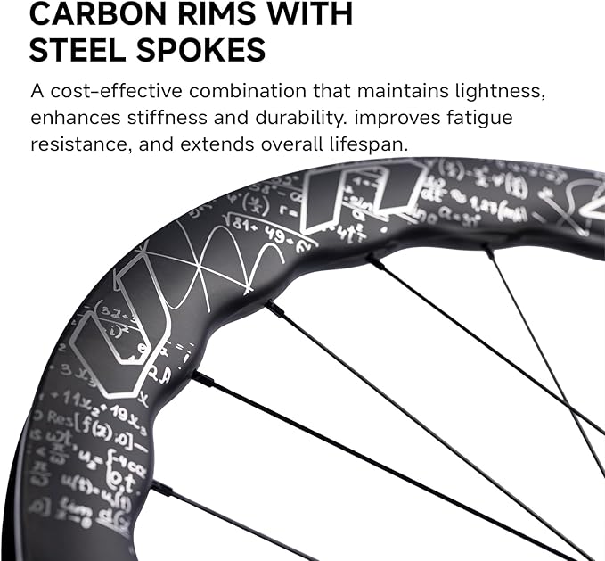 WINSPACE UNAAS HARD2 Carbon Fiber Wheelset 700C Disc Brake Wave Rim 45-55mm Ultralight 1578g Road Bike Wheels, Tubeless Ready Pillar 1423 Spoke.