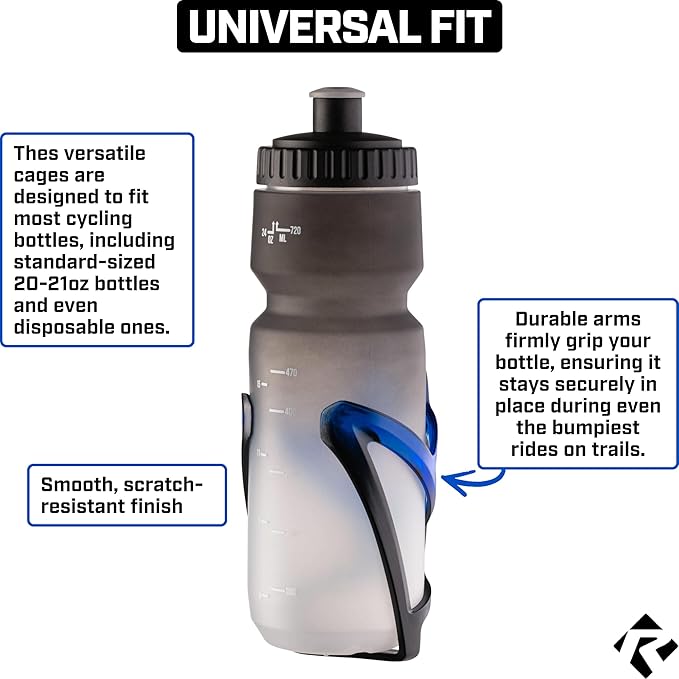 Revere Ultra-Light Bike Water Bottle Holder – Durable Bicycle Bottle Cage for Road, MTB, & Mountain Bikes – 2-Pack with Screws & Installation Tool – Premium Cycling Accessories (Blue/Black)