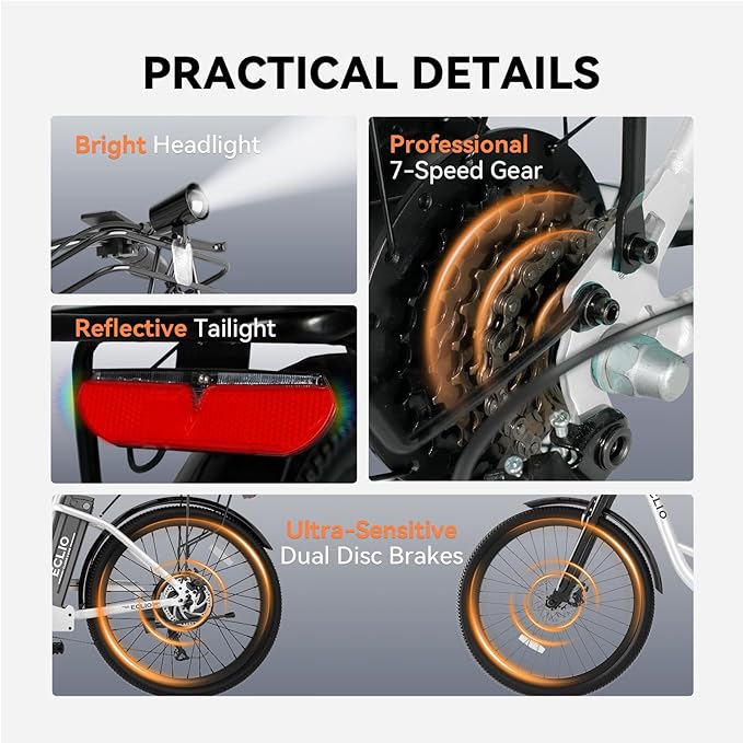 Electric Bike for Adults, Peak 700W Motor 20MPH, 374.4Ah Removable Battery 50Miles Ebike, 24'' Step Thru City Cruiser E Bike,7-Speed,Full Suspension,Front Basket, Full Suspension,UL 2849 Standard