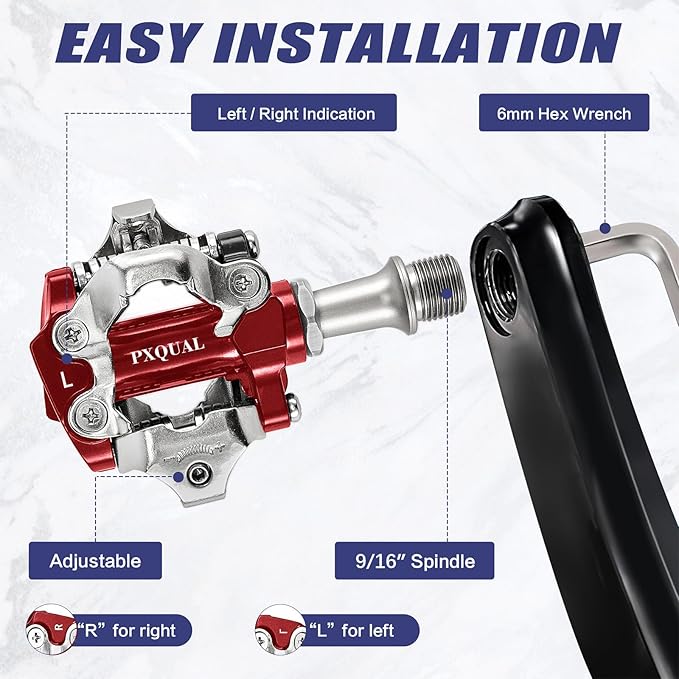 SPD Bike Pedals, 9/16 "Mountain Bike Pedal, Aluminum Alloy Sealed Clipless Pedals Compatible with SPD Type Cleats - Easy Clip in & Out