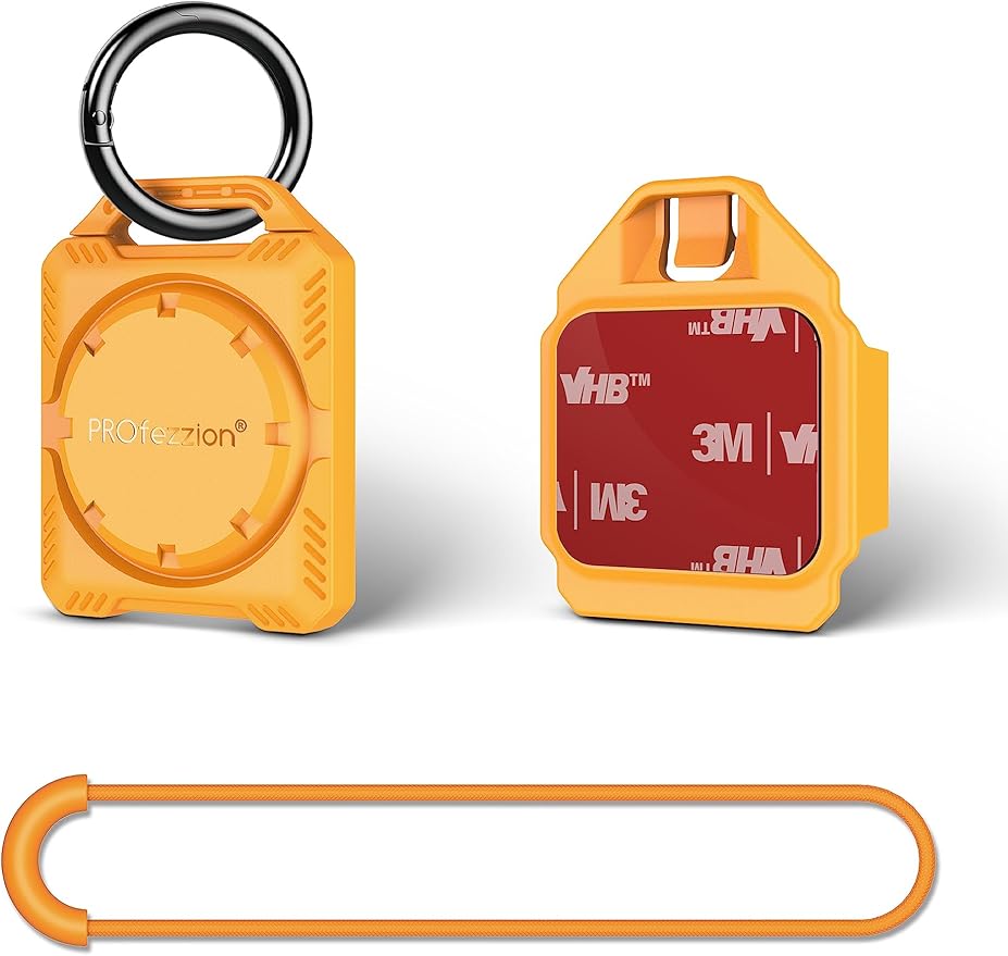PROfezzion Secure Air Tag Holder Case with Key Ring, 3M Adhesive Mount and Loop Strap for Keychain, Dog Collar, Backpack, Luggage Bag, Bike, Car & More, IPX8 Waterproof, Full Cover & Discreet