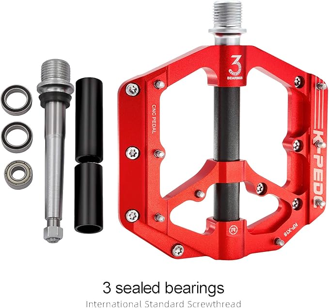 Aluminum Alloy 9/16" Bike Pedal MTB Wide Platform Flat Non-Slip Bicycle Pedals with 3 Bearings for Mountain Bikes, Road, BMX