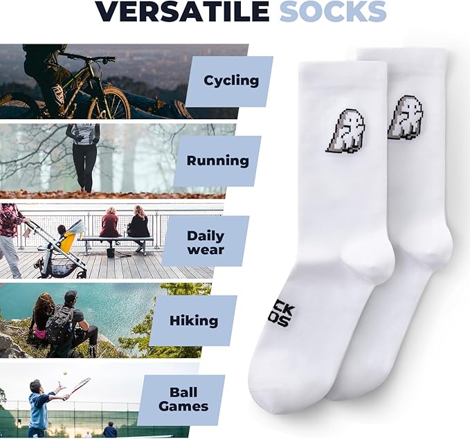 ROCKBROS Aerodynamic Cycling Socks with Wear-resistant Heel, VNS Halloween Series Breathable Athletic Crew Socks, 2 & 3-Pack