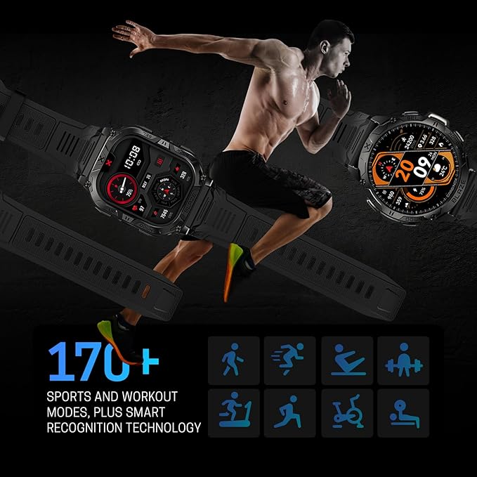CARBINOX Blaze Smart Watch with GPS – Rugged Fitness Trackers, IP69K Waterproof, 170+ Sports Modes, Gorilla Glass, Make/Receive Calls, Android & iOS Compatible (Round Ultimate Pack)