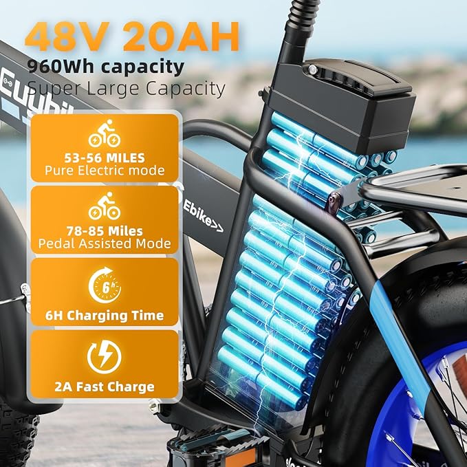 1000W Folding Electric Bike,48V 20AH Removable Battery E Bike,30+MPH,80 Miles Max Range Electric Bike for Adults,20" Fat Tire Foldable ebike,Adult Electric Bicycle for Commute Beach Snow