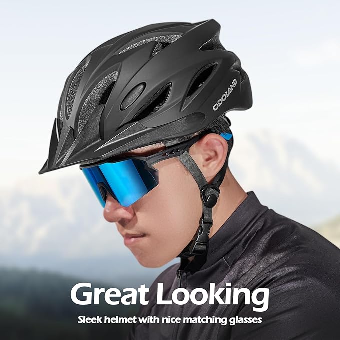 Odoland Adult Bike Helmet and Cycling Sunglasses Set for Men & Women, Safety Certified Bicycle Helmet with UV Protection Glasses for Mountain, Skating, Road, City Commuting & Outdoor Riding