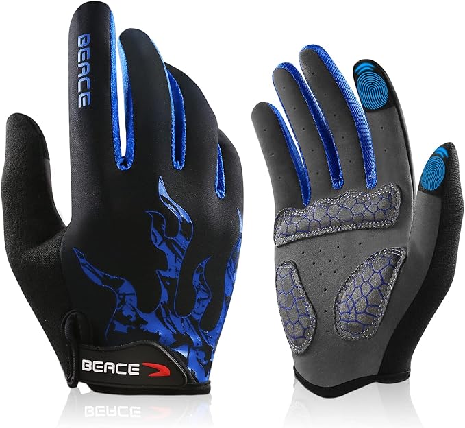 BEACE Cycling Gloves for Men Women - Full Finger Mountain Bike Gloves With Touch Screen and Anti-Slip Silicone Palm - Workout and Road Bicycle Gloves