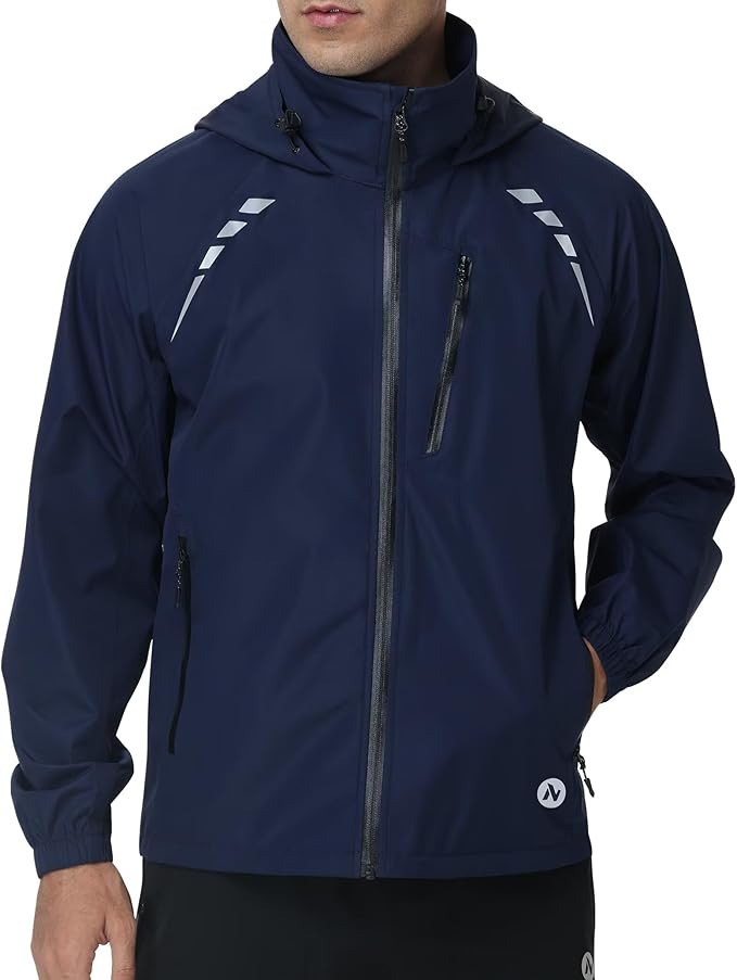 Nepest Cycling Rain Jacket Mens Waterproof Lightweight Packable Biking Windbreaker with Hood Raincoat for Running Hiking
