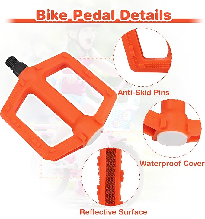 ZUKKA Bike Pedals 1/2-Inch Bike Pedals Non-Slip Kids Bike Peals with Reflective Strips on Sides Multiple Color for Mountain Bike Kid Bike Freestyle BMX Bike