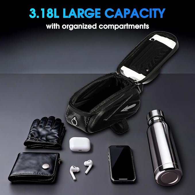 Hard Shell Frame Bag Compatible Fit for Ridstar Q20/Q20 Pro Lite EBike, Waterproof Phone Mount Pouch,Top Tube Storage Bag,Headphone Cable Hole