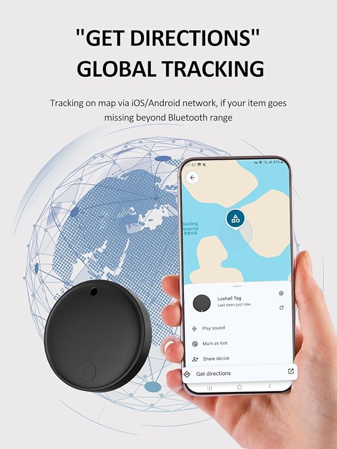 Tracker Tags for Android & iOS, Key Finder Tracking Device Smart Tracker Tag for Luggage, Wallet, Bike, Bags - Both Works with Apple Find My & Google's Find Hub - 2 Pack