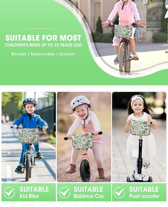ANZOME Bike Basket for Girls, Children's Front Bike Decoration Accessory for Girls & Boys Gift Fits Most Children's Bikes Like Tricycle, Balance Bike, Scooter