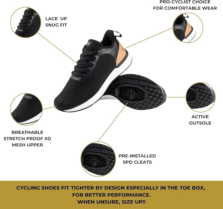 Tommaso Men's Indoor Cycling Shoes – SPD Compatible – Pre-Installed Cleats – Road, Gravel & Spin Bike Shoes – Walkable Design