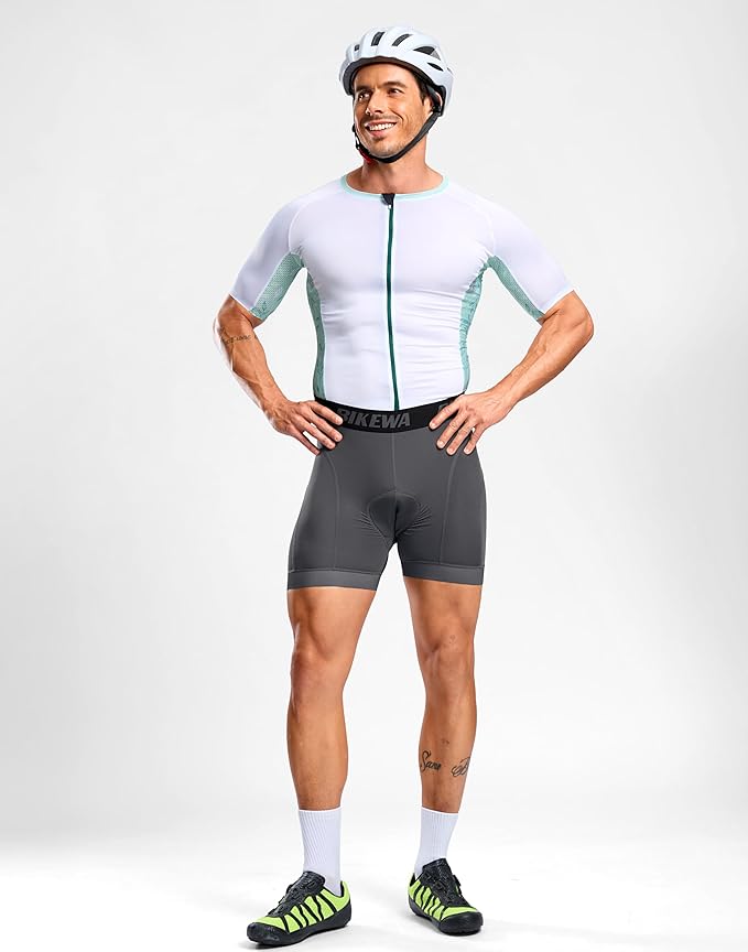 Bikewa Men's Cycling Underwear with Anti-Slip Leg Grips 4D Padded Bike Shorts MTB Liner for Bicycle Biking Riding