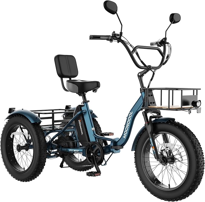 MOONCOOL 1000W 4" Fat Tire Electric Tricycle for Adults, 48V 14.5Ah All-Terrain Aluminum 20" E-Trike, Front Suspension, 7-Speed, 400lbs Max Payload