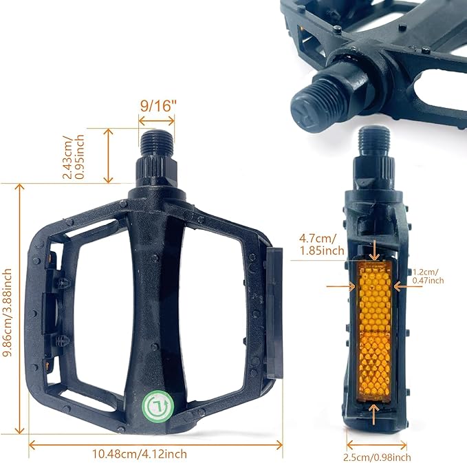 A Pair Bike Pedals, Lightweight Platform Pedals with Reflector for Mountain Bike Road Bike BMX/MTB Bike, Threads Size 9/16
