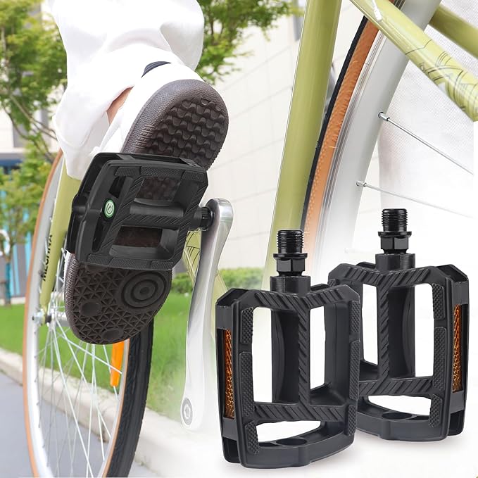 MEGHNA Bike Pedal 9/16 inch Thread Universal Pedals Lightweight Non - Slip Bicycle Pedal Flat Pedal Nylon for Mountain Bike Cruiser Bike Commuting Bike Folding Bike Kids Bike (Black)