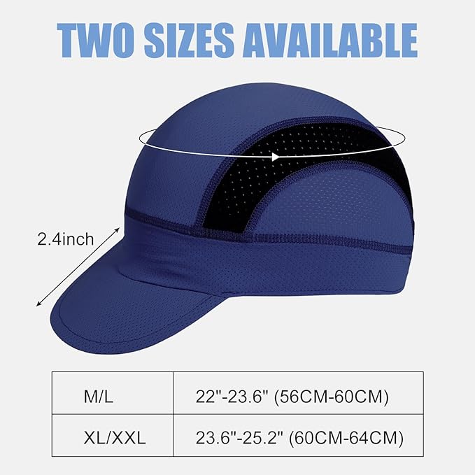 XXL Cooling Cycling Cap Skull Caps Under Helmet Mesh Hats with Sun Visor for Big Head Bike Hard Hat Liner for Men