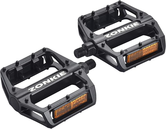 ZONKIE Mountain Bike Pedal, Aluminum Alloy Flat Platform Bicycle Pedals with Reflector for Road Bike and MTB, Sealed DU Bearing, Threads Size 1/2 Inch and 9/16 Inch