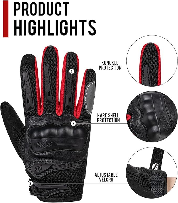 IRON JIA'S Motorcycle Gloves for Men and Women - Motorbike Powersports Racing Gloves with Hard Knuckle Touchscreen for BMX ATV MTB Riding