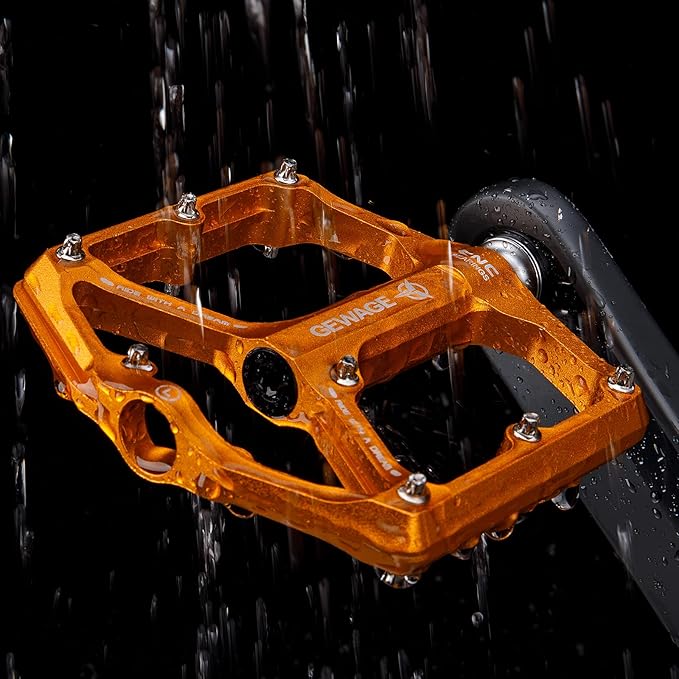 Road/Mountain Bike Pedals - 3 Bearings Bicycle Pedals - 9/16” CNC Machined Flat Pedals with Removable Anti-Skid Nails