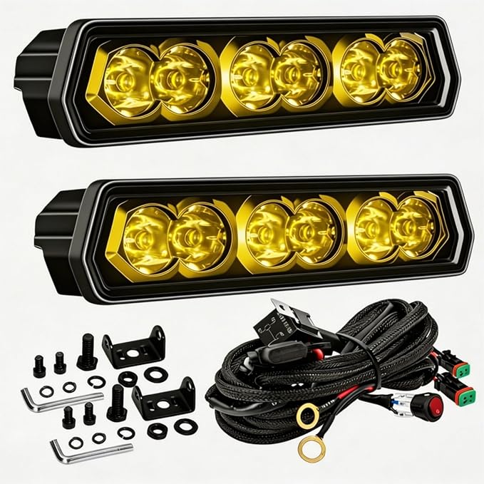 YCHOW-TECH Amber 6 Inch LED Light Bar, 2PCS 120W Single Rows Spot Beam Slim LED Pods Fog Light Assembly Work Off Road Driving Backup Light for Truck ATV SUV UTV Motorcycle Boat