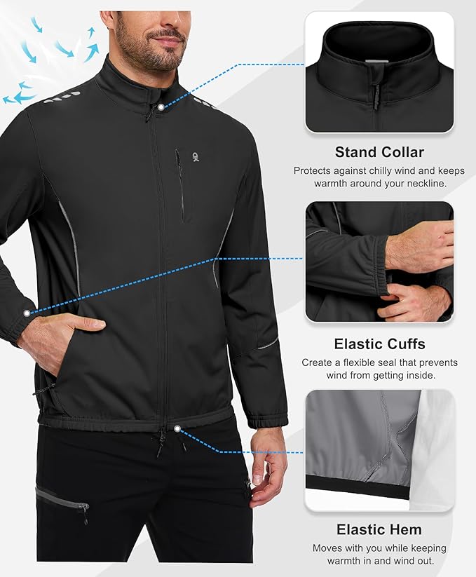 Little Donkey Andy Men's Cycling Jackets Reflective Packable Running Jacket Windproof Water-Resistant for Hiking Biking