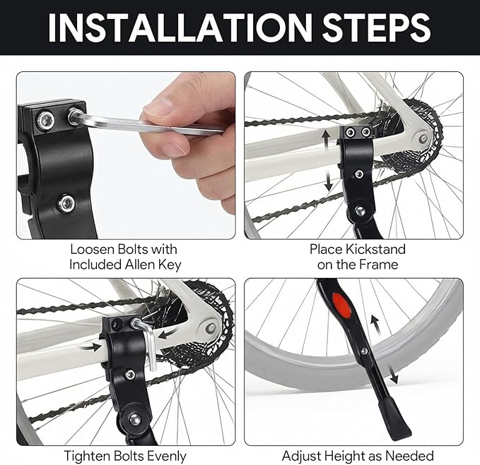 Adjustable Bike Kickstand for Adult Bike – Fits 24”-27.5” Wheels, Adjustable Aluminium Alloy Bicycle Stand with Non-Slip Foot & Spring-Loaded Latch for for Mountain, City, Hybrid Bikes