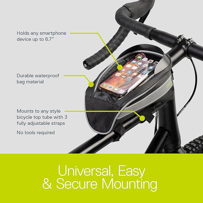 Bike Handlebar Bag for Phone - Top Tube Cycling Accessories with Waterproof Transparent Pouch for Adult Mountain and Road Bicycles with Reflective Material for Safety - Bikepacking Front Bag
