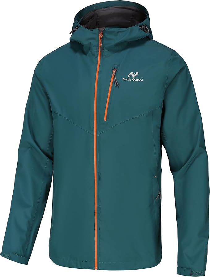 Mens Lightweight Hooded Waterproof Rain Jacket Breathable Raincoat Shell for Outdoor Mountain Hiking