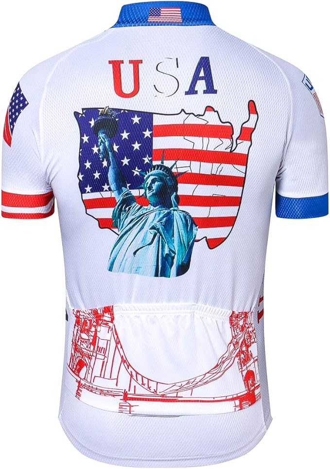 Cycling Jersey Short Sleeve USA Style Bike Tops with Pocket Reflective Stripe
