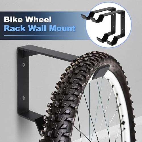 2 PCS Bike Wheel Rack Wall Mount, Carbon Steel Bicycle Wheel Holder Wall Mount for Garage Indoor Outdoor, Vertical Bike Tire Hanger Double Bicycle Tire Hook, with Screws Paddings