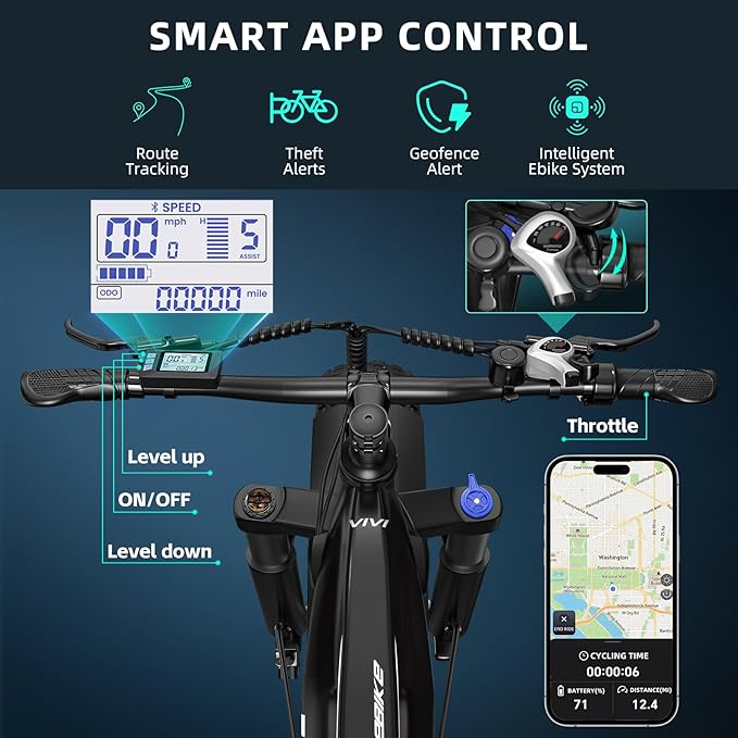 Vivi ACE01 Electric Bike for Adults,26" x 4.0 Fat Tire Ebike,1500W Peak Motor Torque Sensor Electric Mountain Bike,25MPH Electric Bicycle with 48V 15AH Battery,Hydraulic Brake,SGS Certified to UL2849