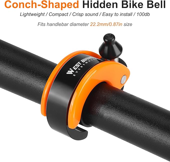 Hidden Conch Bike Bell, Classic Bicycle Bell Mountain Bike Bells for Adults, 100dB Loud Crisp Clear for 22.2mm/0.78in Bike Handlebars