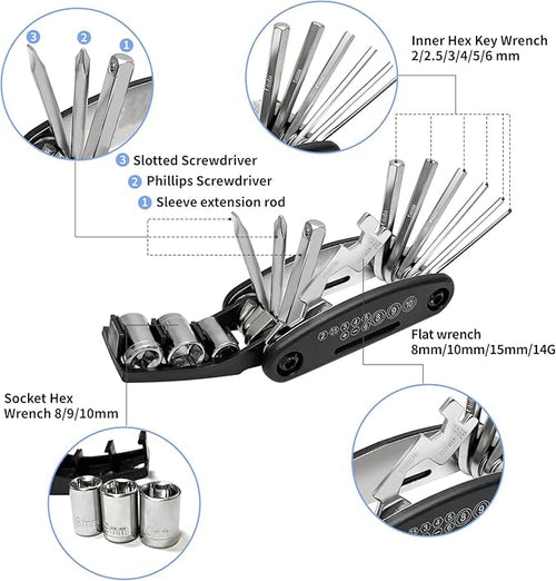 21-PC Bike Repair Kit with Saddle Bag | Portable Emergency Bike Fix Kit for Road & Mountain Bikes | Includes Tire Levers, Patches & Gloves | Perfect for Commuting, Travel & Trail Riding