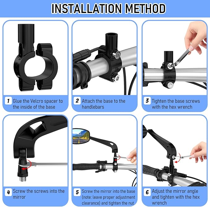 Handlebar Bike Mirror, 360° Adjustable Scratch Resistant Glass Lens, Safety Bicycle Rear View Mirrors for Ebike, Bicycle Universal Fit Accessories