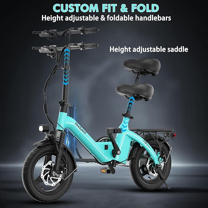 Bodywel Electric Bike for Adults, 14" Mini Foldable Ebike, 750W Peak Motor, 36V 10Ah Battery, 20 MPH, 18-25 Miles Range, City Commuter