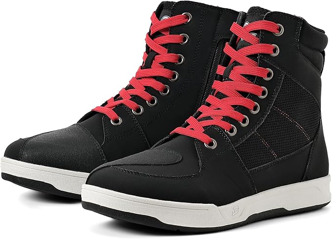 BORLENI Motorcycle Riding Shoes Road Street Motocross Protective Boots for Men, Casual Breathable Powersports Shoes Black