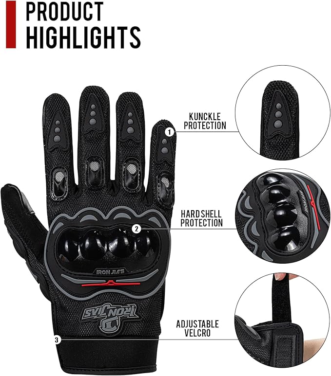 IRON JIA'S Motorcycle Gloves for Men and Women - Motorbike Powersports Racing Gloves with Hard Knuckle Touchscreen for BMX ATV MTB Riding